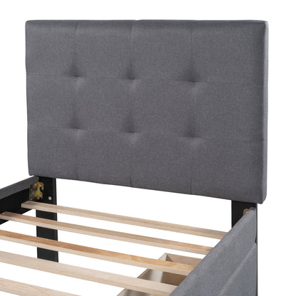 Linen Platform Bed with Headboard Twin