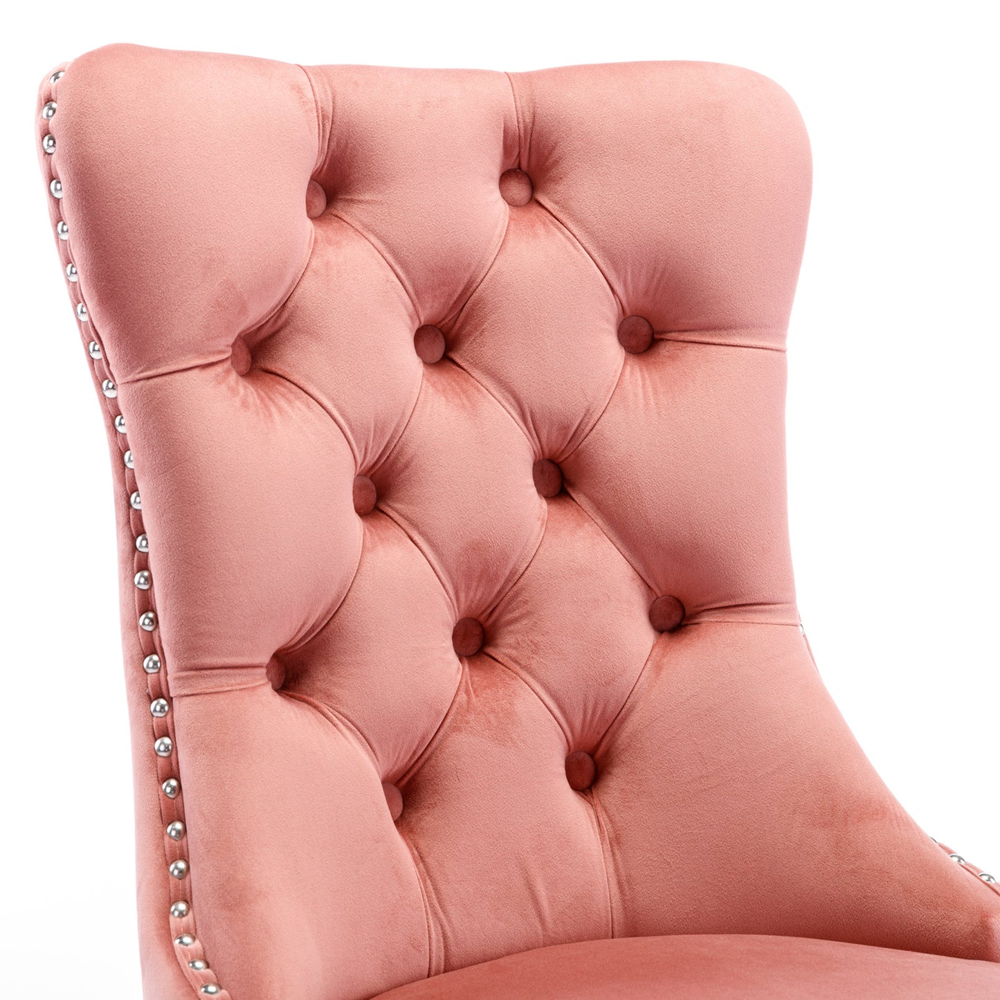 High-end Tufted Solid Wood Contemporary Velvet Upholstered Dining Chair with Wood Legs Nailhead Trim 2-Pcs Set Pink