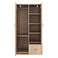 Wooden Wardrobe with Double Doors, Armoire with Hanging Rod, 5 Fixed Shelves, and 1 Drawer, Natural Finish