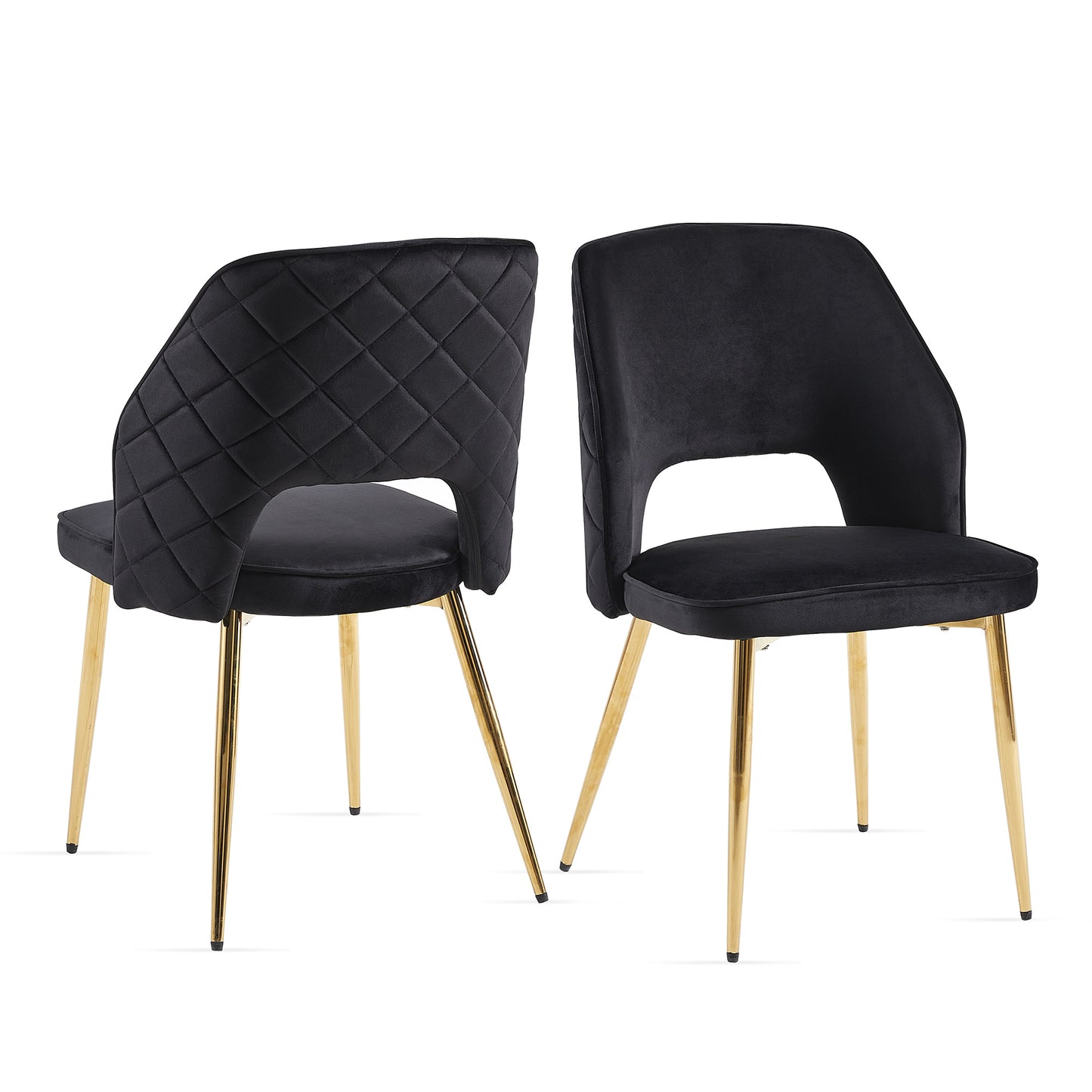 Black Velvet Dining Chairs with Metal Legs and Hollow Back, Set of 4 for Modern Dining Rooms