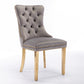 Tufted solid wood velvet cushioned dining chair, gold-plated stainless steel nail leg heads, 2 pieces in gray and gold