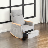 Accent Rocking Chair with Footrest High Back Rubber Wood Rocking Legs Bedroom Living Space 38.6D X 26.8W X 40.6H Inch