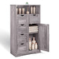 5 Drawers Storage Cabinet with Adjustable Shelves, Bathroom Cabinet with Doors, Floor Cabinet for Living Room Grey