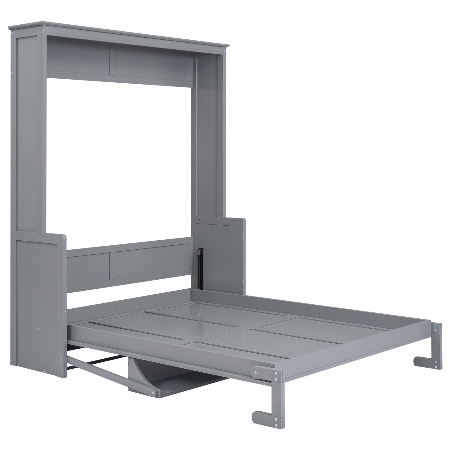 Queen Size Murphy Bed with Built-In Shelf, Space-Saving Design in Modern Gray Finish