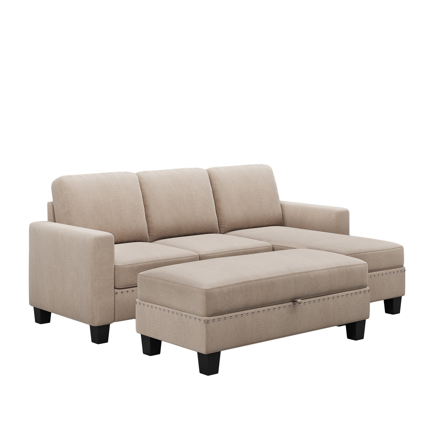 81" Reversible Sectional Couch with Storage Chaise, L-Shaped Sofa for Apartments in Warm Grey