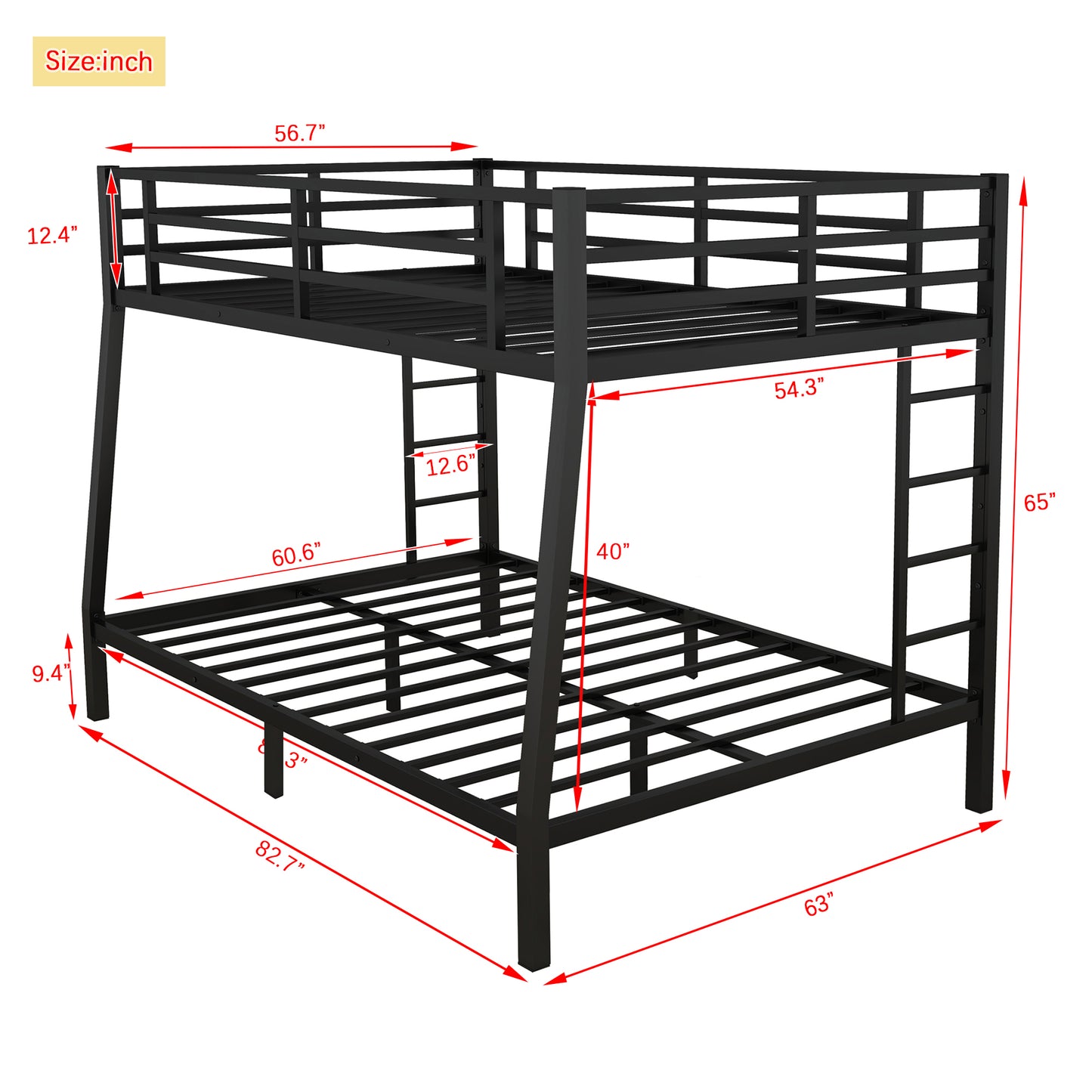 Metal Full XL Over Queen Bunk Bed for Teens and Adults, Space-Saving and Noise-Reduced Design