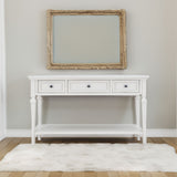 TREXM Classic Retro Style Console Table with Three Top Drawers and Open Style Bottom Shelf (Antique White)