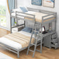 Twin over Full Bunk Bed with Built-in Desk and Three Drawers Grey