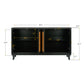 Handcrafted Premium Grain Rattan Sideboard Buffet Cabinet with 4 Rattan Doors, Black Finish