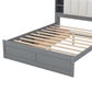 Wood Queen Size Platform Bed with Storage Headboard  Shelves and 2 Drawers  Gray