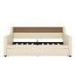 Twin Size Daybed with Trundle, Upholstered Daybed with Charging Station and LED Lights, Beige