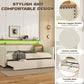 Twin Size Daybed with Trundle, Upholstered Daybed with Charging Station and LED Lights, Beige