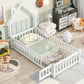 Twin House-Shaped Headboard Floor Bed with Fence White