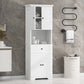 Tall Bathroom Cabinet with Four Doors, Large Storage Space Open Shelve, Upper Storage Cabinet, Whit