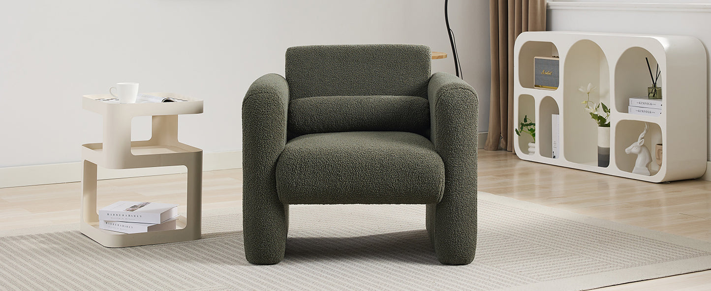 Modern Chair with Sheepskin Sherpa Fabric, Soft Cushion Armchair in Seaweed Green for Living Rooms