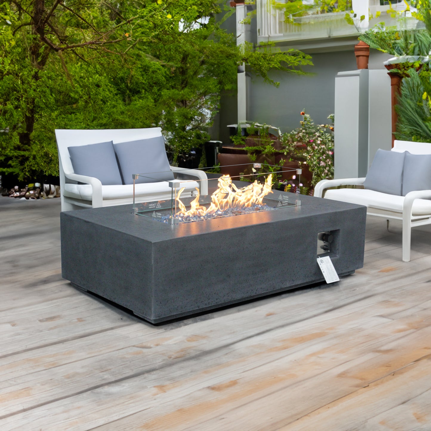 52 Inch Outdoor Concrete Propane gas rectangle Fire Pit table in Dark Gray color