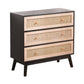 3-Drawers Rattan Storage Cabinet Rattan Drawer,for Bedroom,Living Room,Natural drawer and black panel