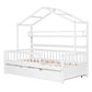 Wooden Twin Size House Bed with Trundle Kids Bed with Shelf White