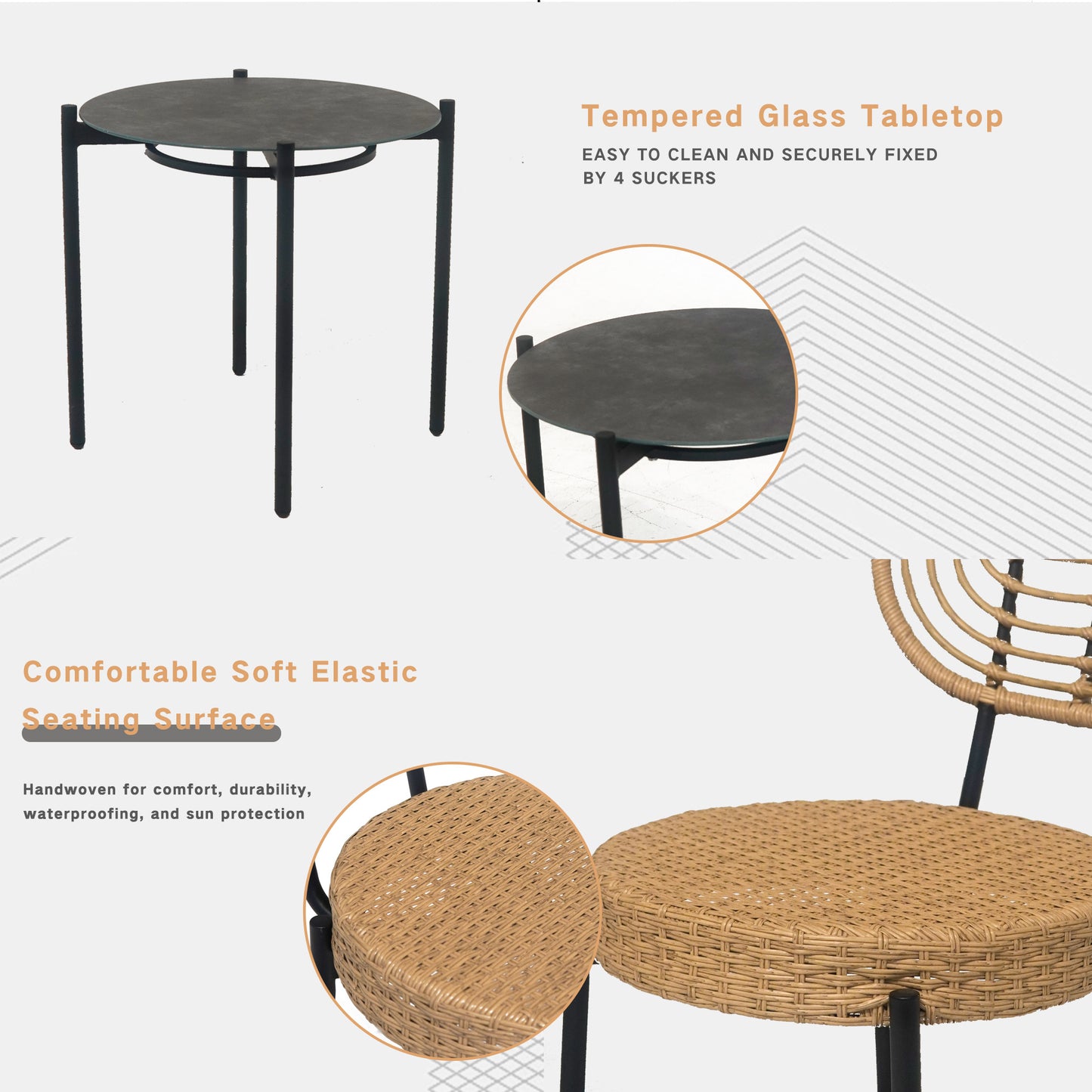 3 Pieces Of Luxury Outdoor Wicker Furniture - Patio Bistro Style Table And Chair Combination