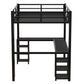 All metal loft bed with desk and shelf, loft bed with ladder and guardrail, black with black desk