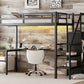 Twin XL loft bed with L-shaped desk and USB, metal loft bed with wardrobe and adjustable shelf, LED loft bed, black