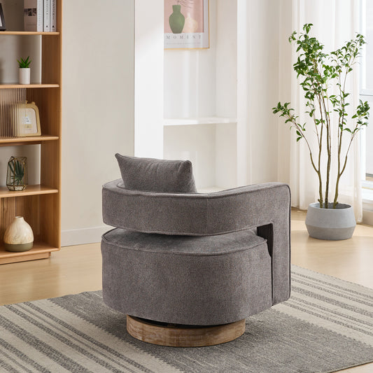 Swivel Accent Open Back Chair Modern Comfy Sofa Chair With Weathered Base (Charcoal,Linen Blend)