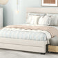 Queen Upholstered Platform Bed with Twin Size Trundle and Two Drawers  Beige