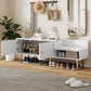 Modern Shoe Storage Bench with Hidden Storage and Upholstered Cushions, White Finish