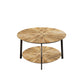 Round Coffee Table Stand Wooden Double Layer Coffee Table with Open Storage Space and Metal Table Legs