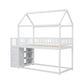 TWIN/TWIN HOUSE BUNK BED WITH SHELVES AND DRAWERS FOR WHITE COLOR