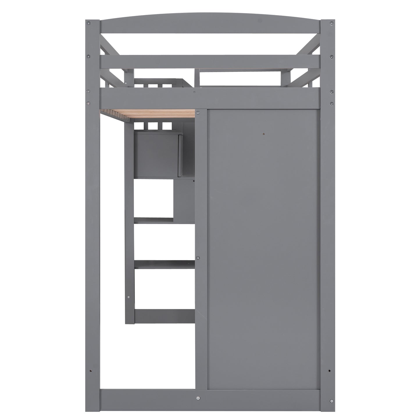 Twin Size Loft Bed with Wardrobe and Staircase  Desk and Storage Drawers and Cabinet in 1 Gray