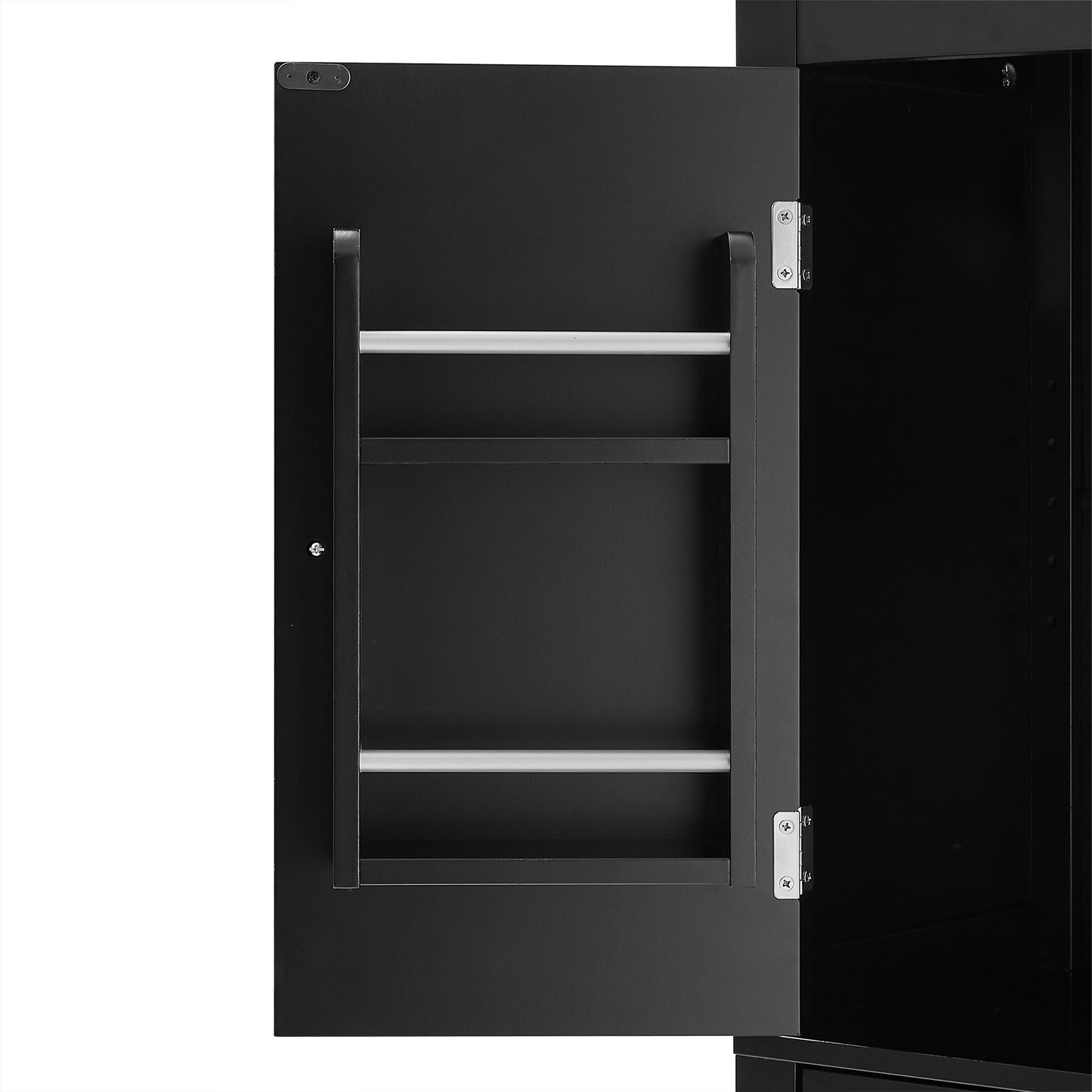 Bathroom floor storage cabinet, bathroom storage cabinet, 4-door independent cabinet, adjustable shelf, adaptive shelf, black