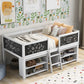 Twin Size Low Loft Bed with Two Movable Shelves and Ladder,with Decorative Guardrail Chalkboard,White