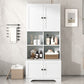 Bathroom storage cabinet, 4-door independent cabinet, adjustable shelf, open multi-layer shelf, white