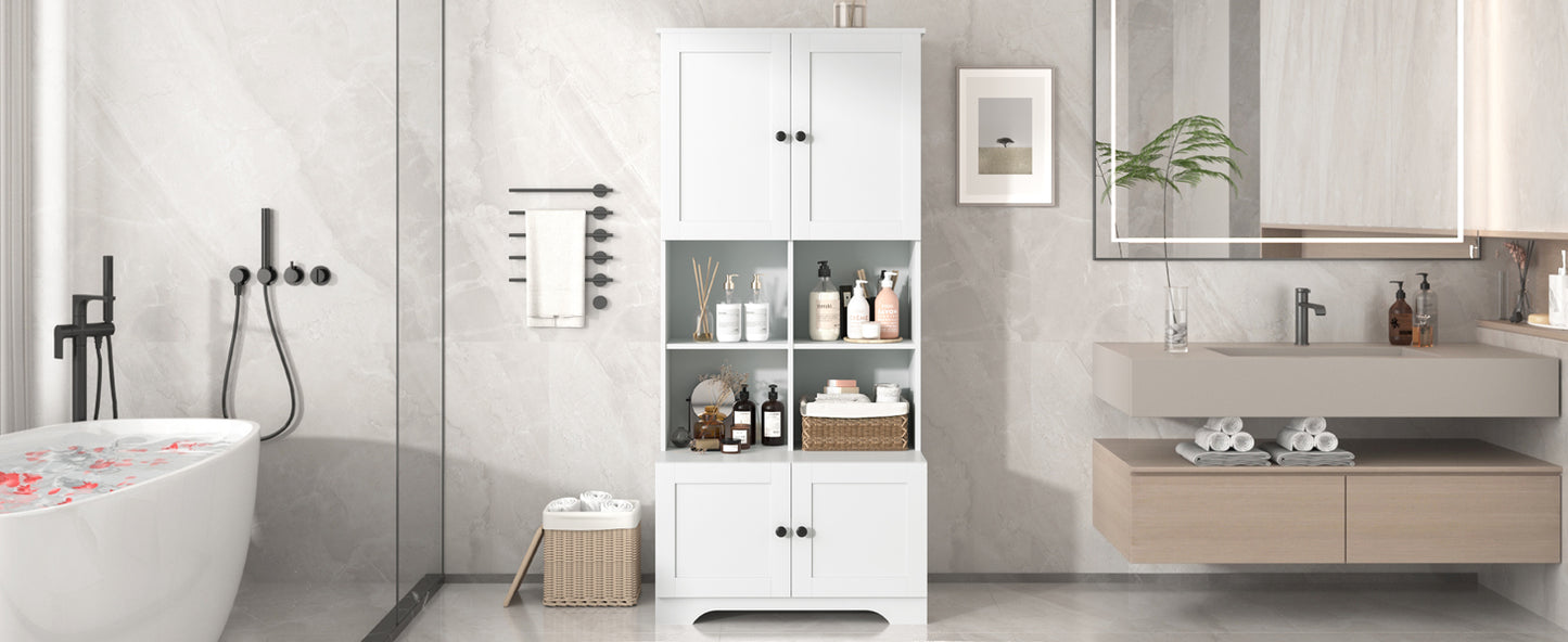 Bathroom storage cabinet, 4-door independent cabinet, adjustable shelf, open multi-layer shelf, white