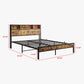 Queen Bed Frame with Storage Headboard Metal Platform Bed with Charging Station Bookcase Storage Black