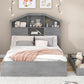 Full Size Wood Platform Bed with House-shaped Storage Headboard and 2 Drawers Gray