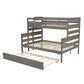 Wood Twin over Full Bunk Bed with Twin Size Trundle  Gray