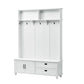 ON-TREND Modern Hall Tree with Storage Cabinet, 2 Large Drawers, and 5 Coat Hooks, White