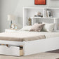 Full Size Platform Bed with Storage Headboard and 2 Drawers, White