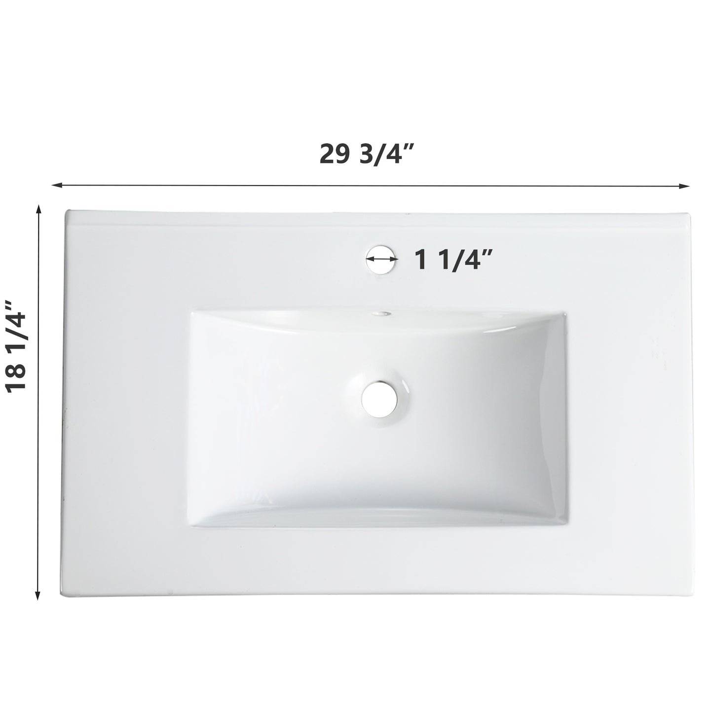 30 Inch Bathroom Ceramic Sink Basin, White