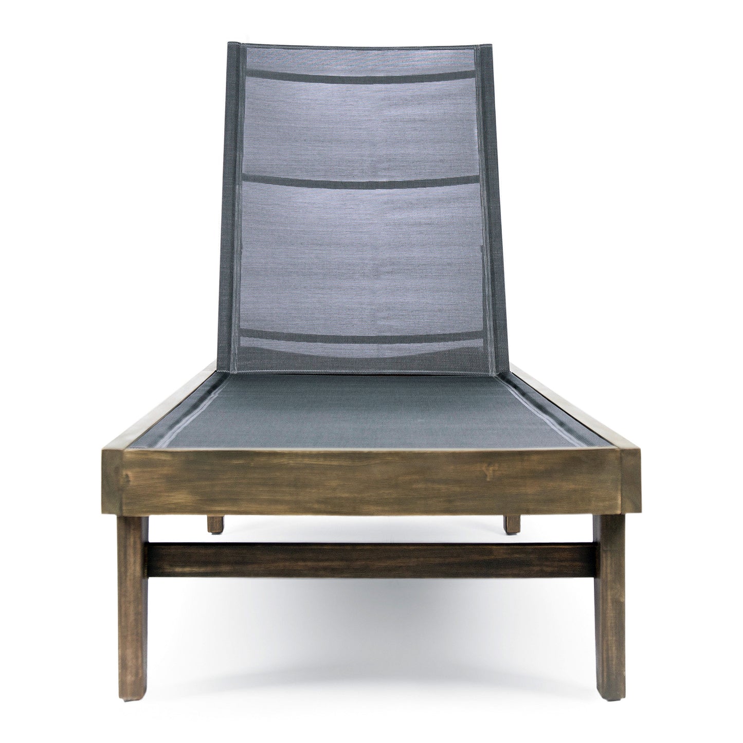 Chaise longue Summerland en malla gris oscuro, cómoda y elegante para uso en interiores y exteriores