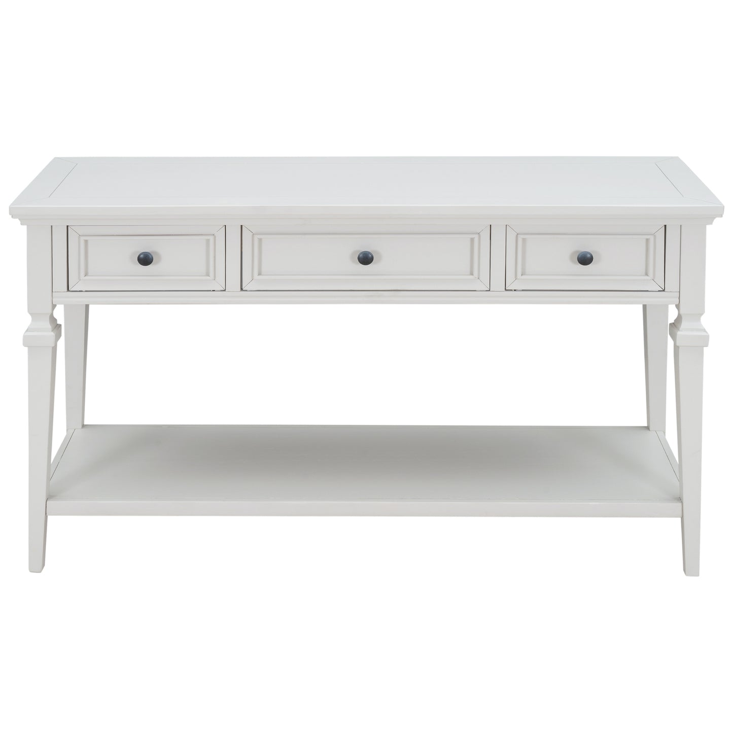 TREXM Classic Retro Style Console Table with Three Top Drawers and Open Style Bottom Shelf (Antique White)