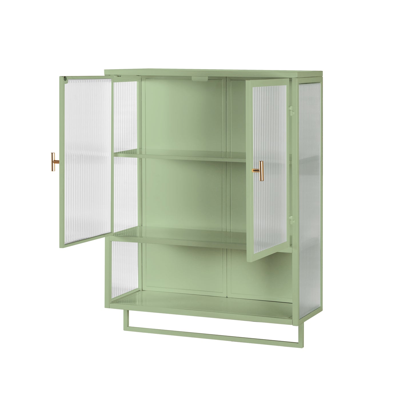 Glass Doors Modern Two-door Wall Cabinet with Featuring Two-tier Enclosed Storage Green