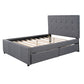 Linen Upholstered Platform Bed With Headboard and Two Drawers Full