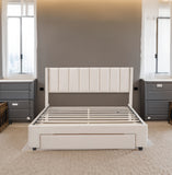 Queen Size Storage Bed Velvet Upholstered Platform Bed with a Big Drawer - Beige