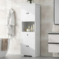 Tall Bathroom Cabinet with Four Doors, Large Storage Space Open Shelve, Upper Storage Cabinet, Whit