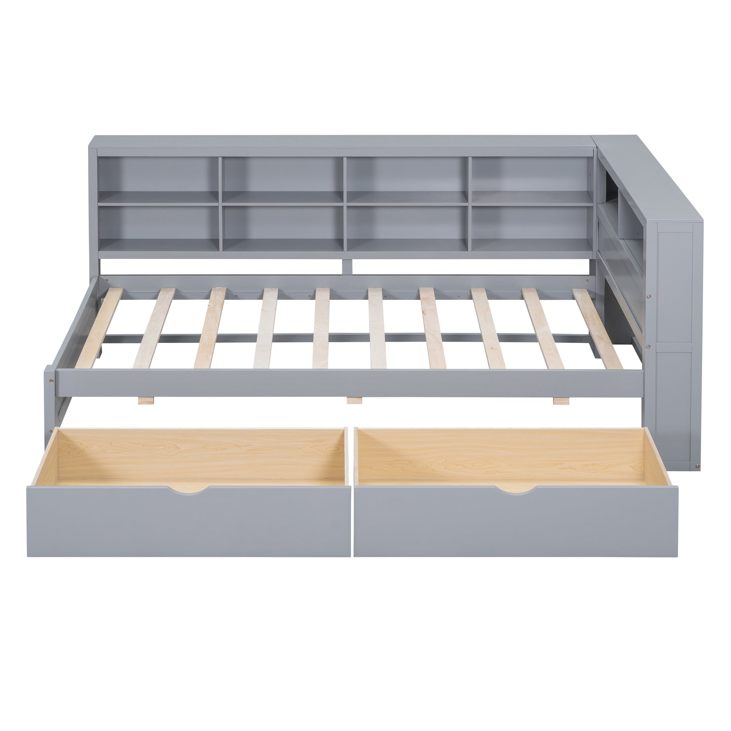 Wooden Twin Size DayBed with 2 Drawers, DayBed with Storage Shelf and USB Charging Ports,Grey