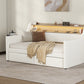 Twin Size Daybed with Drawers, Upholstered Daybed with Charging Station and LED Lights, White