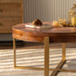 Modern Retro Splicing Round Coffee Table Fir Wood Table Top with Gold Cross Legs Base(Same SKU:W757126236)